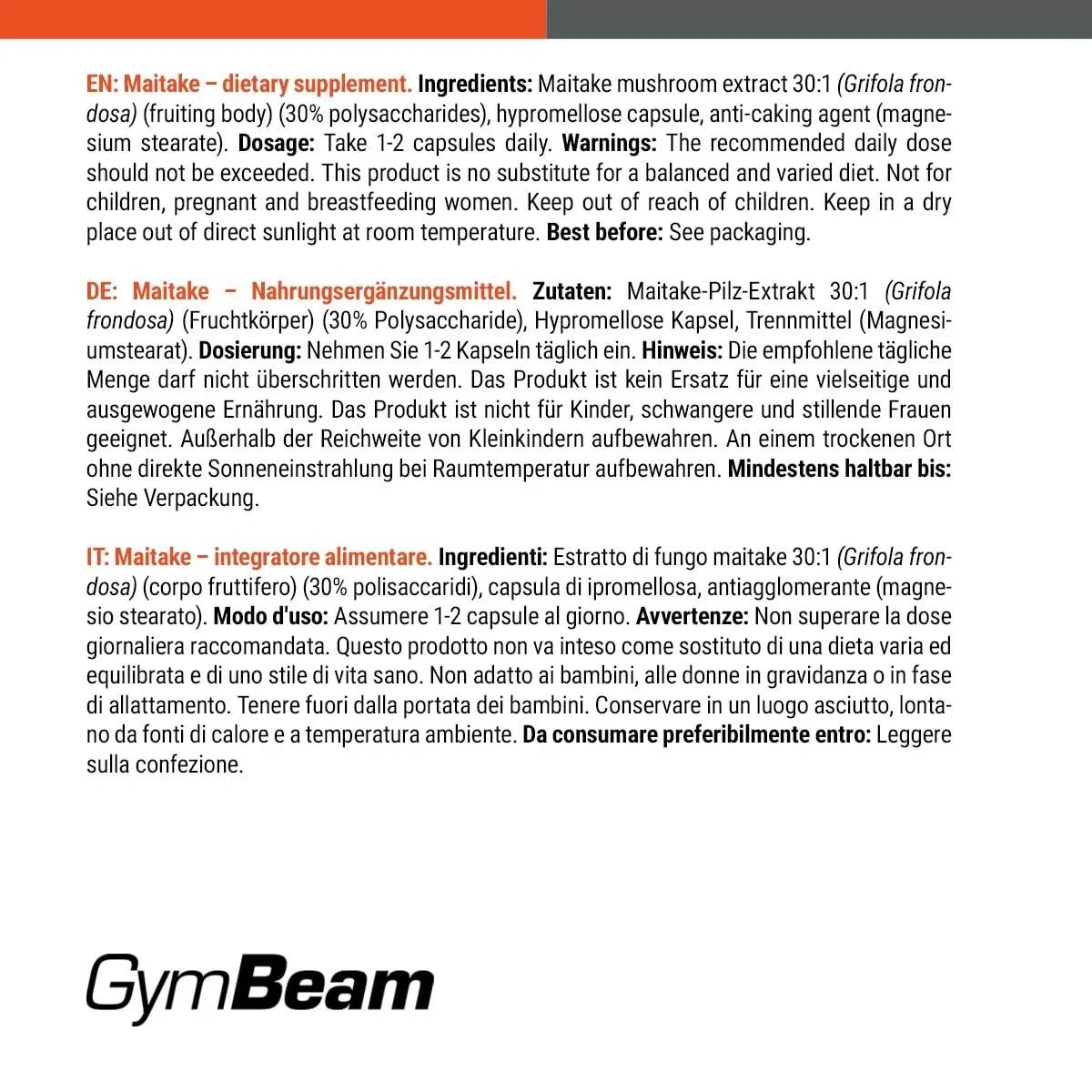 GymBeam Maitake Kapseln Grifola Frondosa Polysaccharide