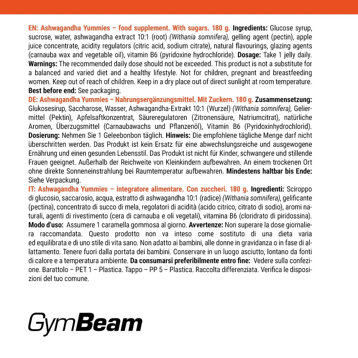 GymBeam Ashwagandha Gummies Beere 60 Stk mit Vitamin B6