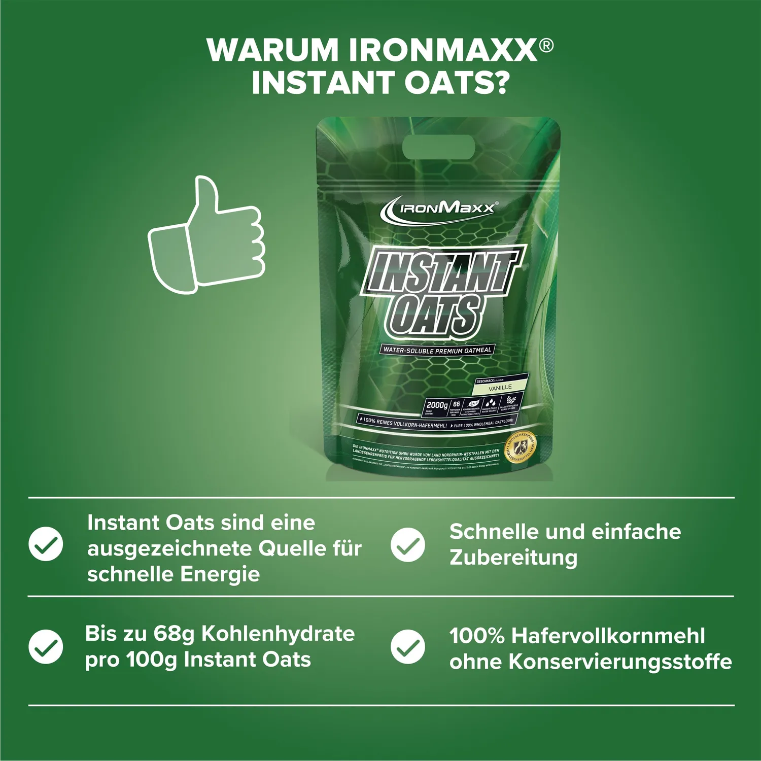 IronMaxx Instant Oats 2000g Vanille Kohlenhydrate