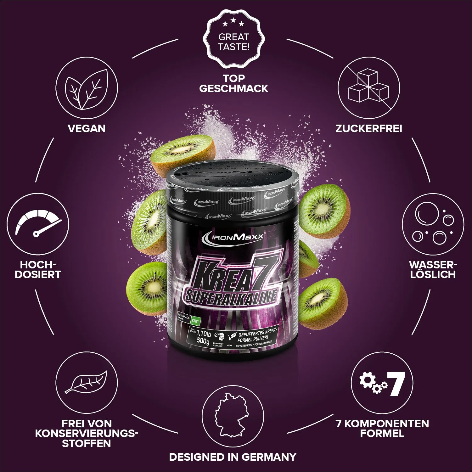 IronMaxx Krea7 Superalkaline Powder 500 g Kiwi Creatin