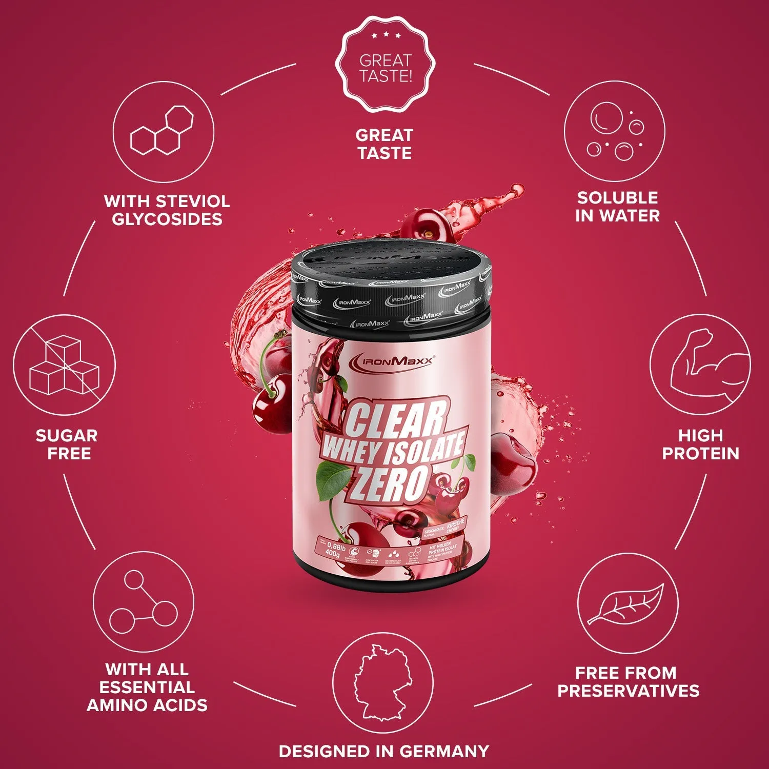 IronMaxx Clear Whey Isolate ZERO Isolat 400g Cherry zuckerfrei