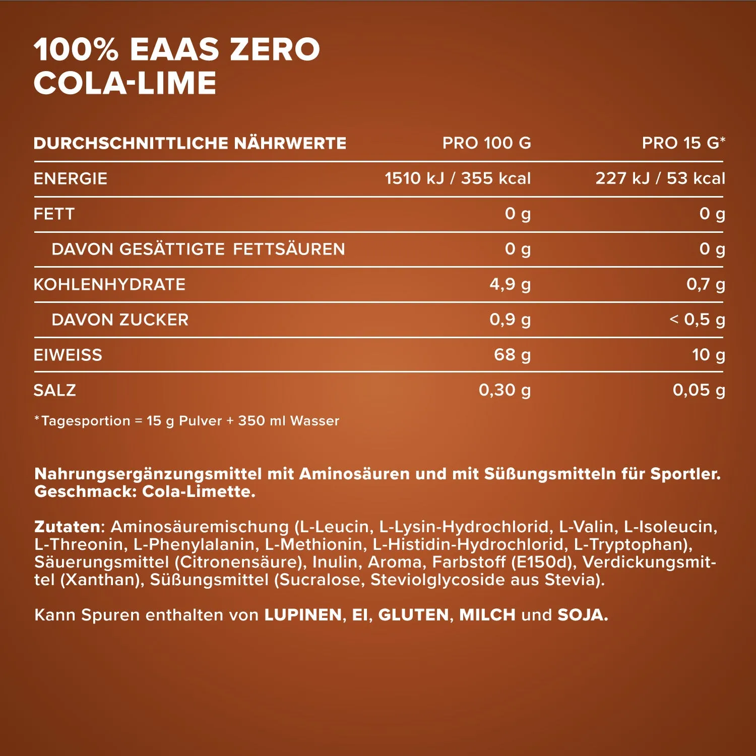 IronMaxx 100% EAAs Zero EAA-Pulver 500g Cola Lime zuckerarm
