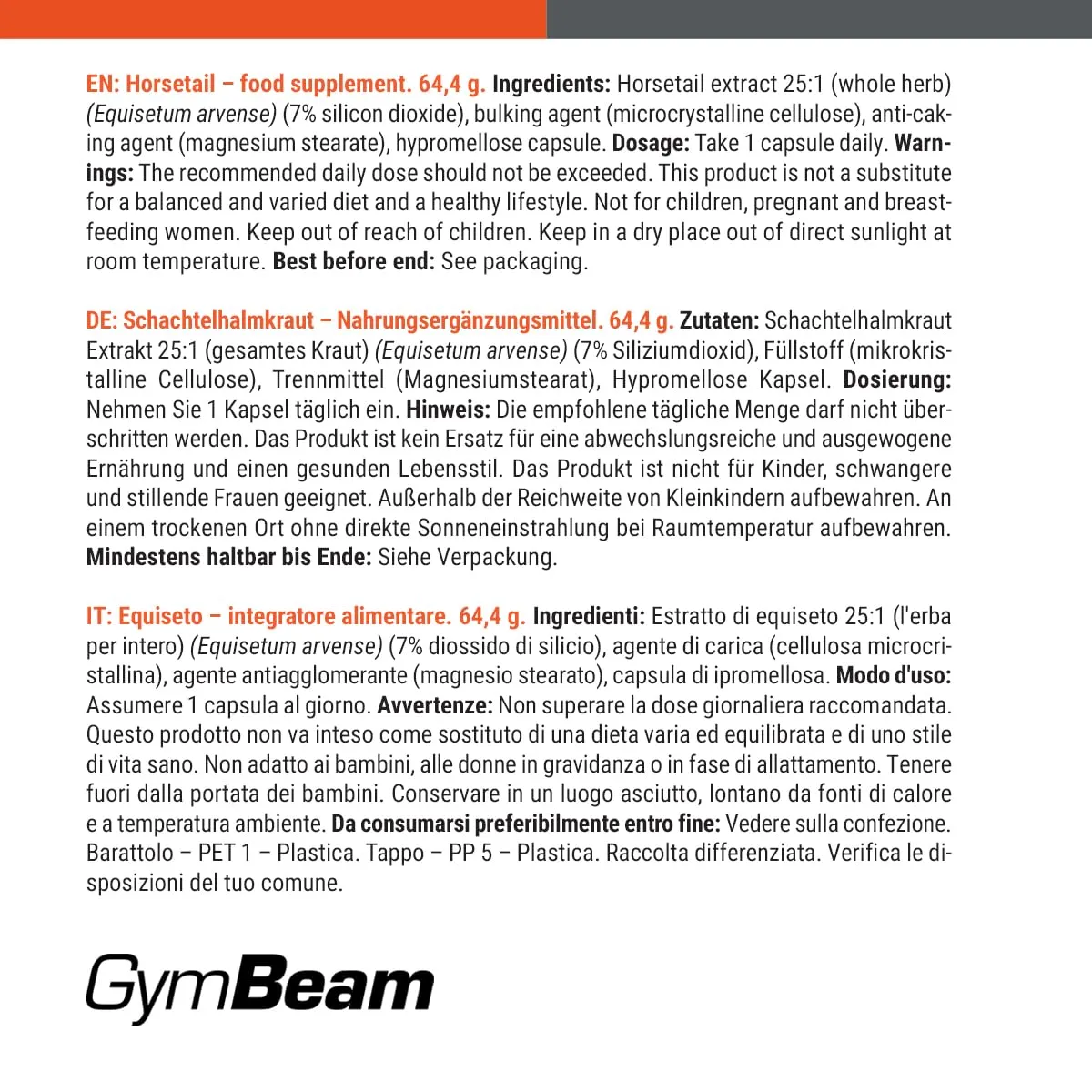 GymBeam Schachtelhalm Kapseln für Haut Haare Nägel