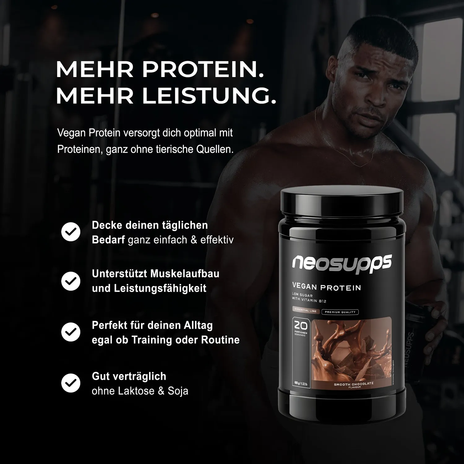 Neosupps Vegan Protein Eiweiß Smooth Chocolate 600g 20g Protein