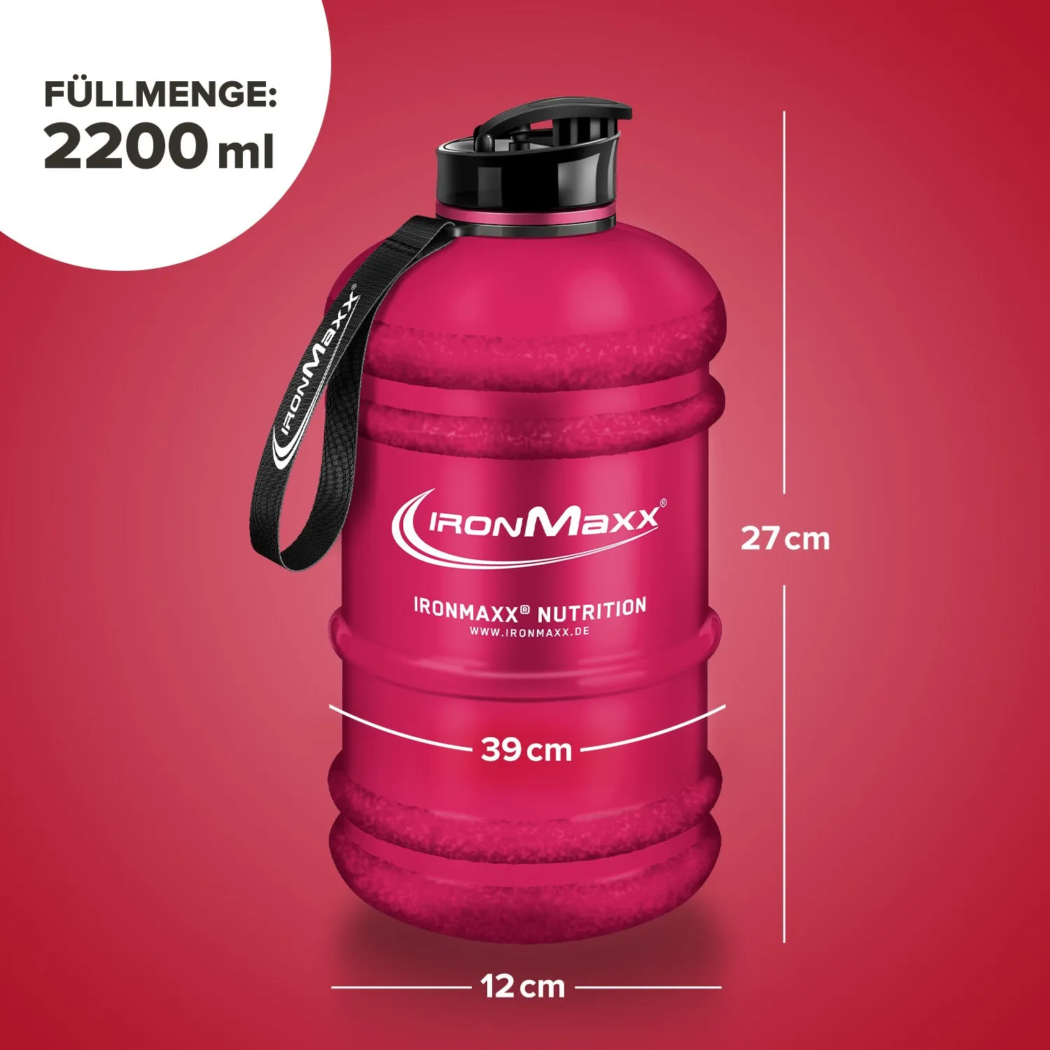 IronMaxx Water Gallon Trinkflasche 2200ml Matt Rot