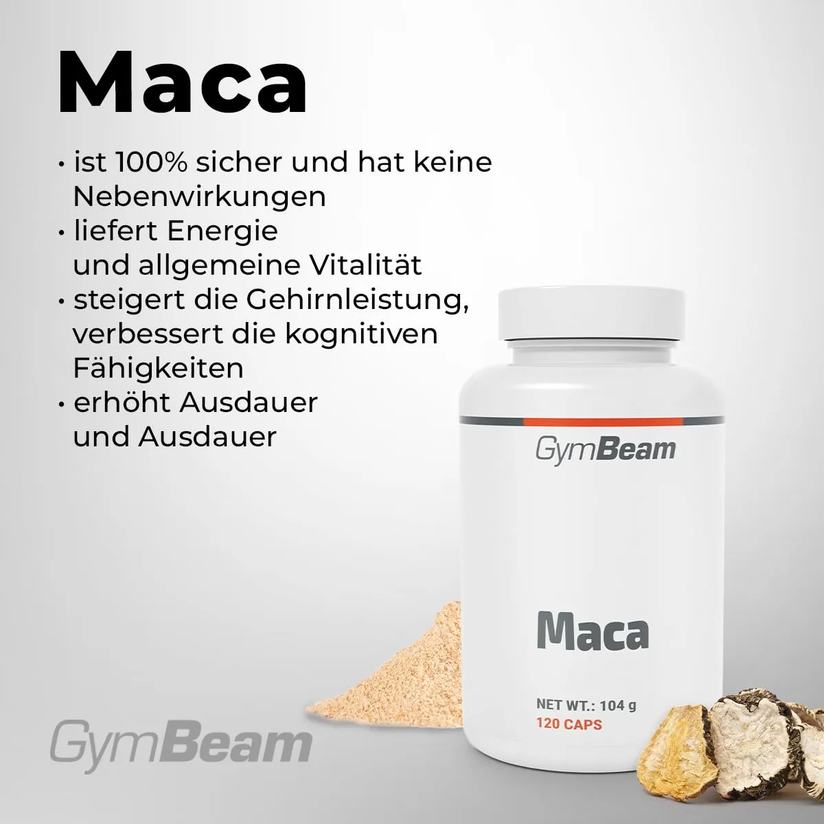 GymBeam Maca Kapseln 120 Stück 10:1 Extrakt hochdosiert