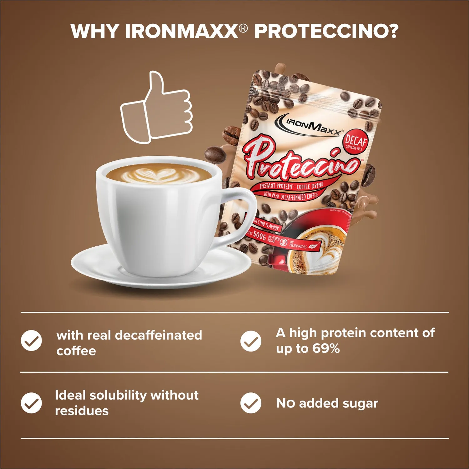 IronMaxx Proteccino Protein Kaffee 500g Decaf Cappuccino zuckerfrei