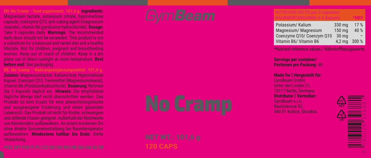 GymBeam No Cramp Q10 Kapseln 120 Stk Magnesium Kalium