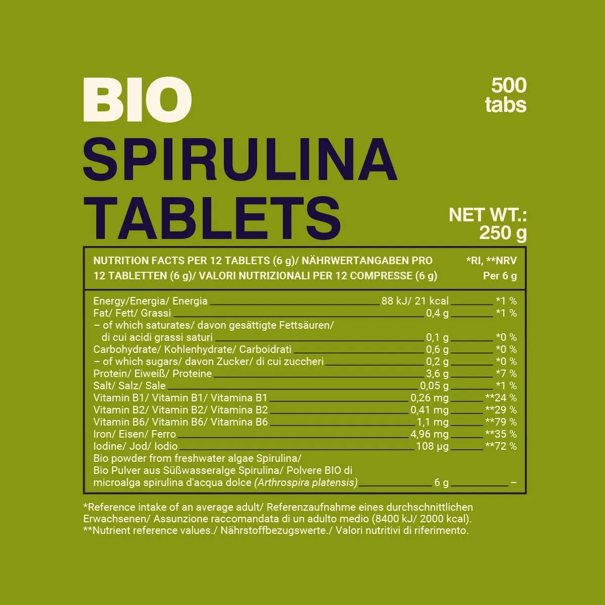 GymBeam BIO Spirulina Tabletten 500 Stück vegan
