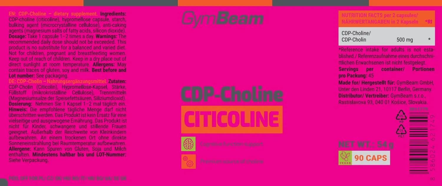 GymBeam CDP-Cholin Citicolin 90 Kapseln Leber