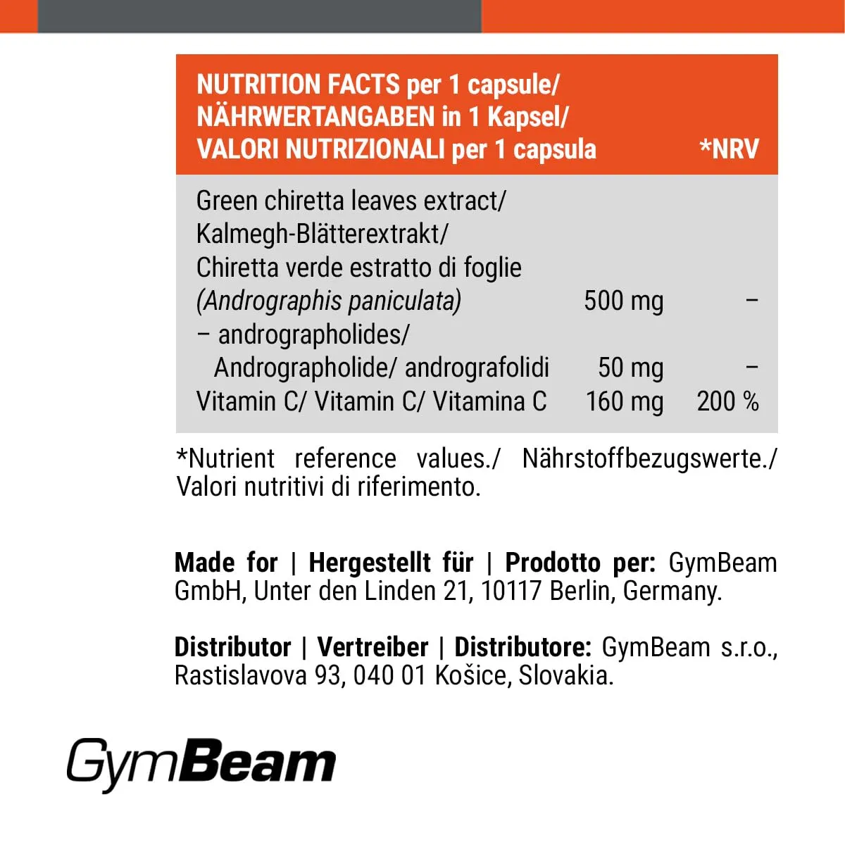 GymBeam Andrographis Kapseln 90 Stk mit Vitamin C vegan