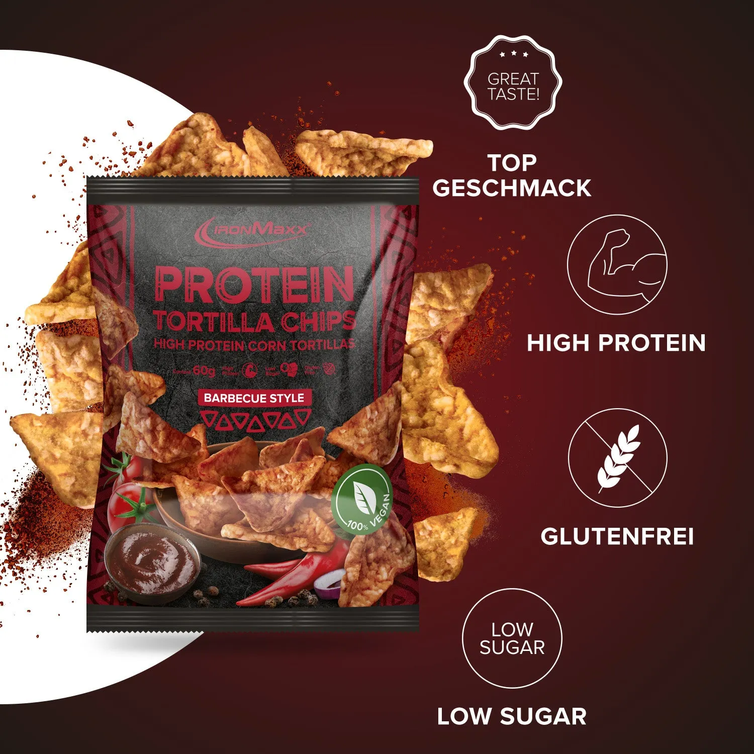 IronMaxx Tortilla Chips 1.0 Protein Chips 60g Barbecue glutenfrei