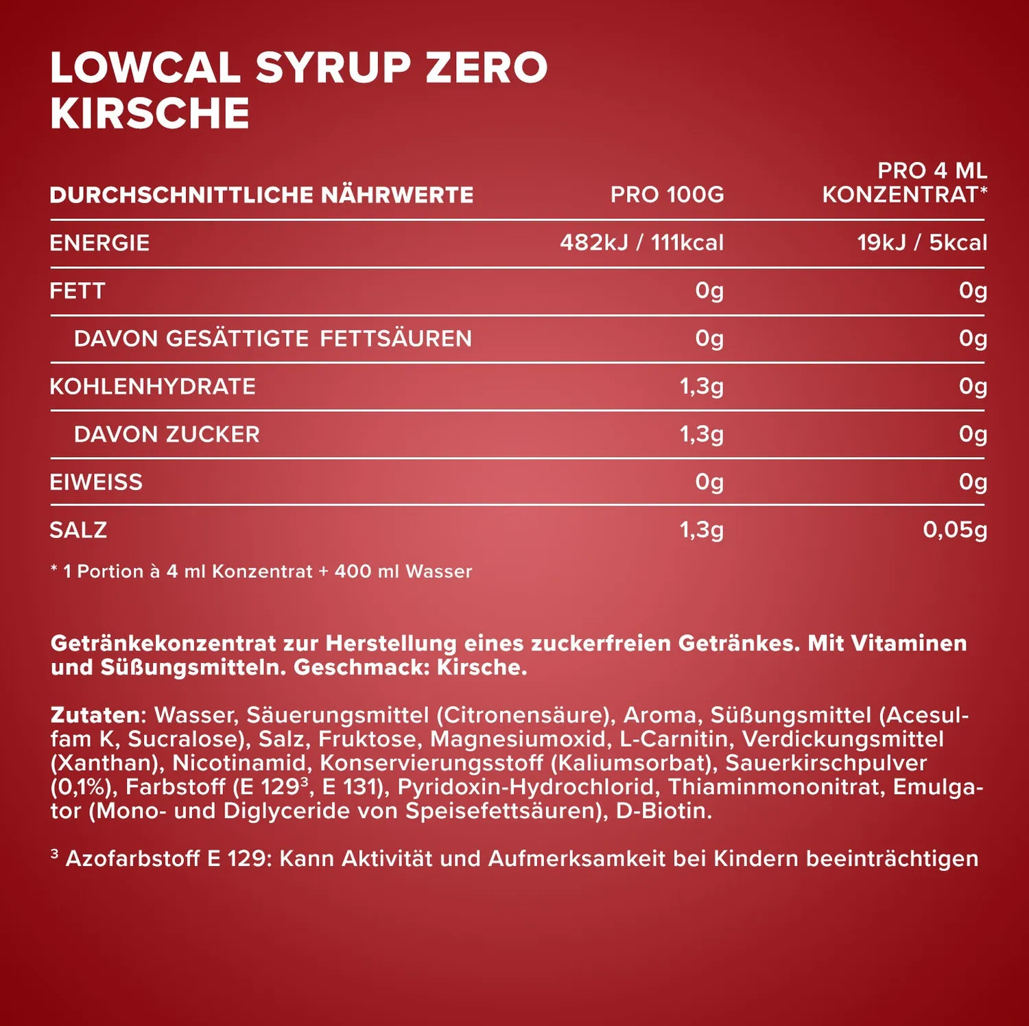 IronMaxx LowCal Syrup Zero 1000ml Kirsche