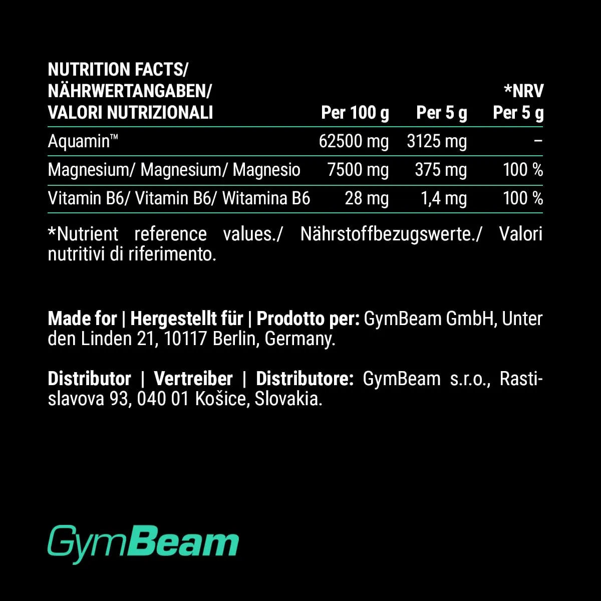 GymBeam Marine Mag+ Drink Magnesium Pulver 250 g mit Stevia