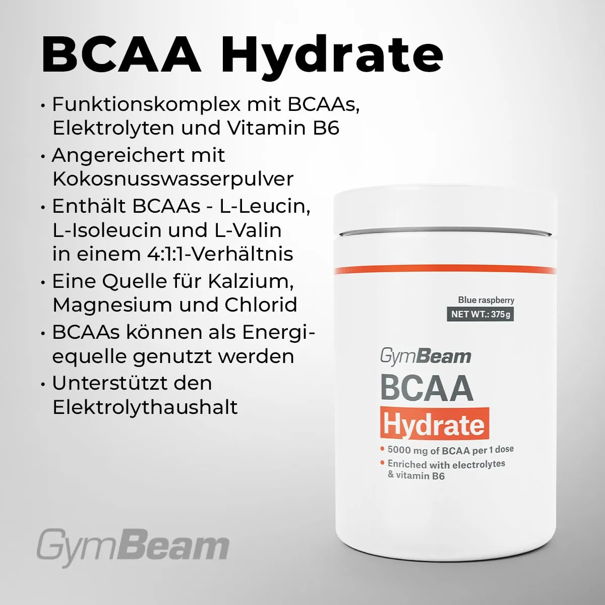 GymBeam BCAA Hydrate Pulver Blaue Himbeere 375 g mit Elektrolyten