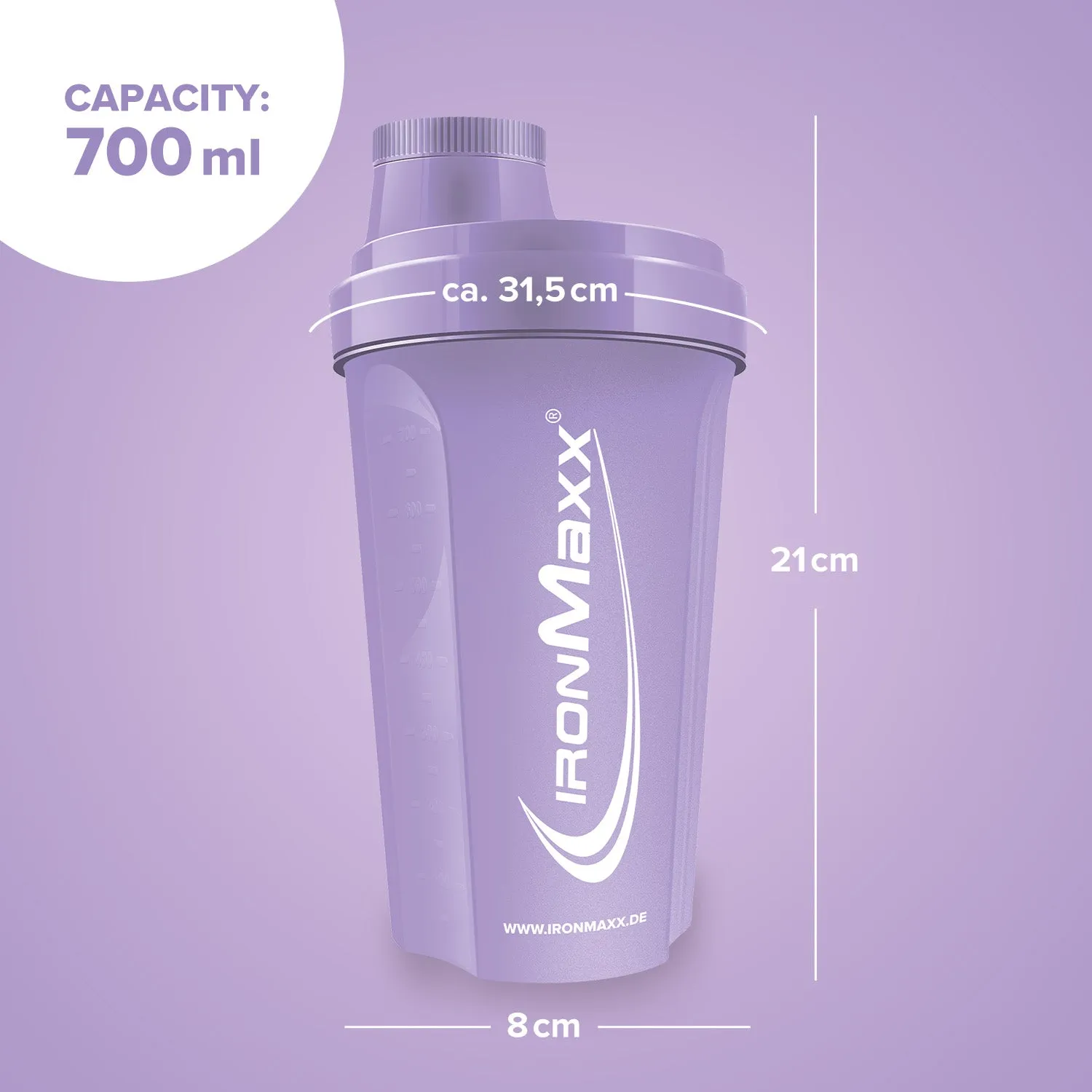 IronMaxx Shaker Lavender 700 ml BPA-frei mit Sieb