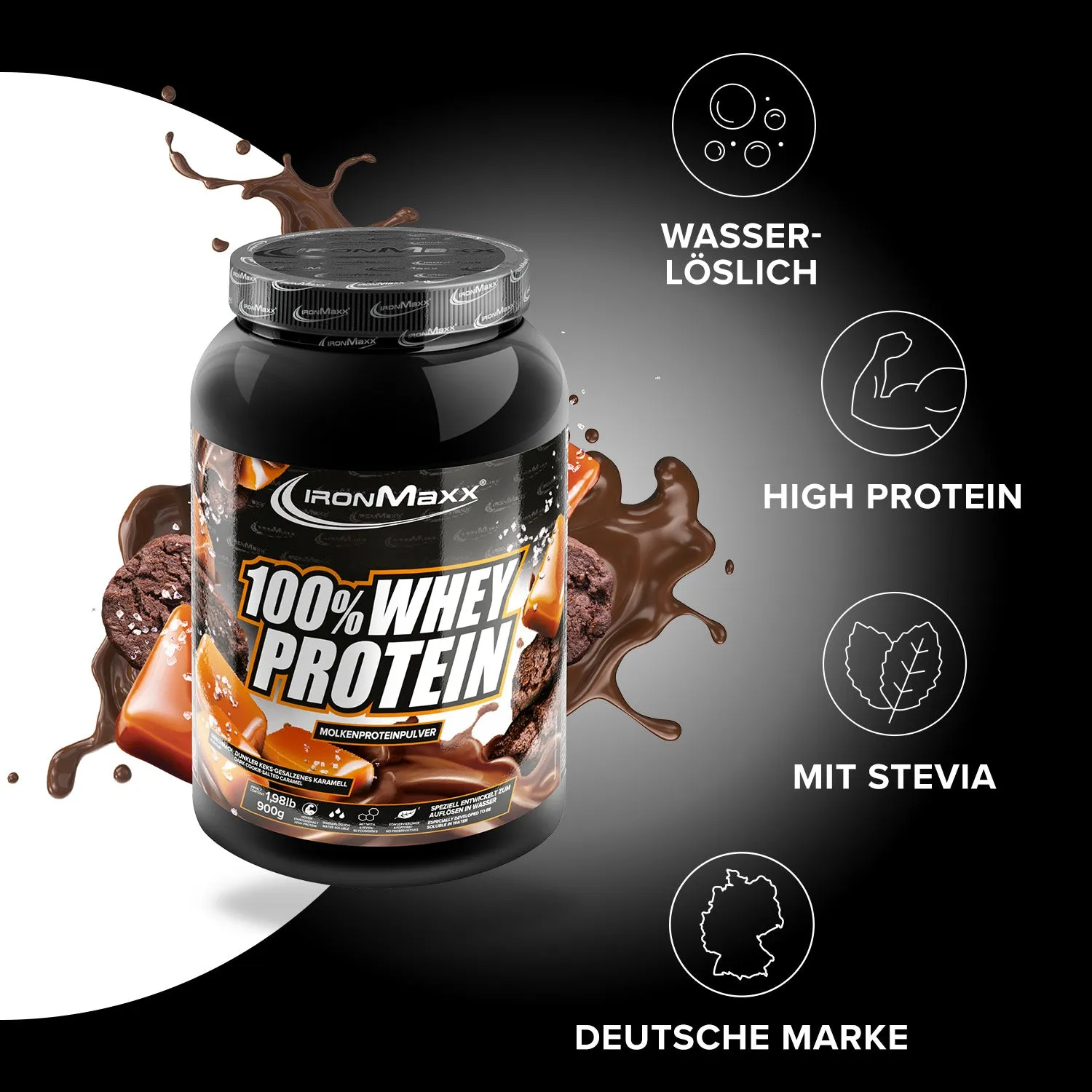 IronMaxx 100% Whey Protein Dark Cookies Salted Caramel 900g