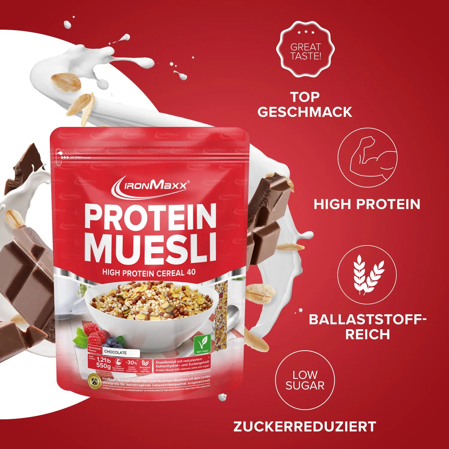 IronMaxx Protein Müsli Schokolade 550 g vegan