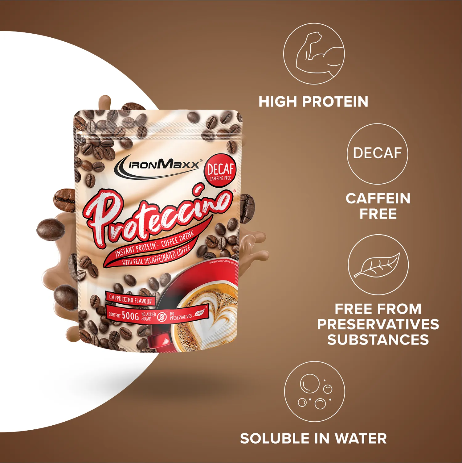 IronMaxx Proteccino Protein Kaffee 500g Decaf Cappuccino zuckerfrei