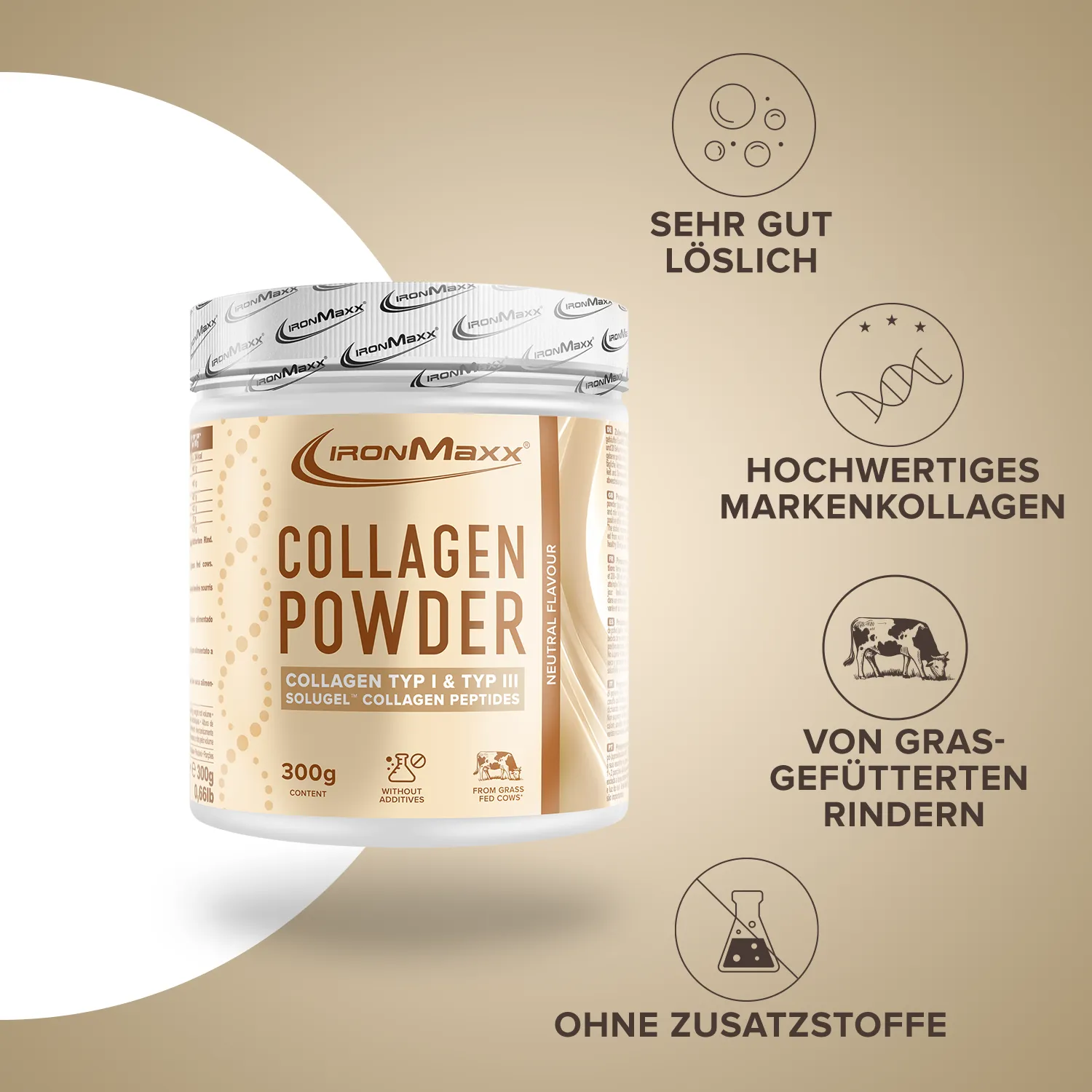 IronMaxx Collagen Powder Kollagenpulver 300g Neutral Peptide