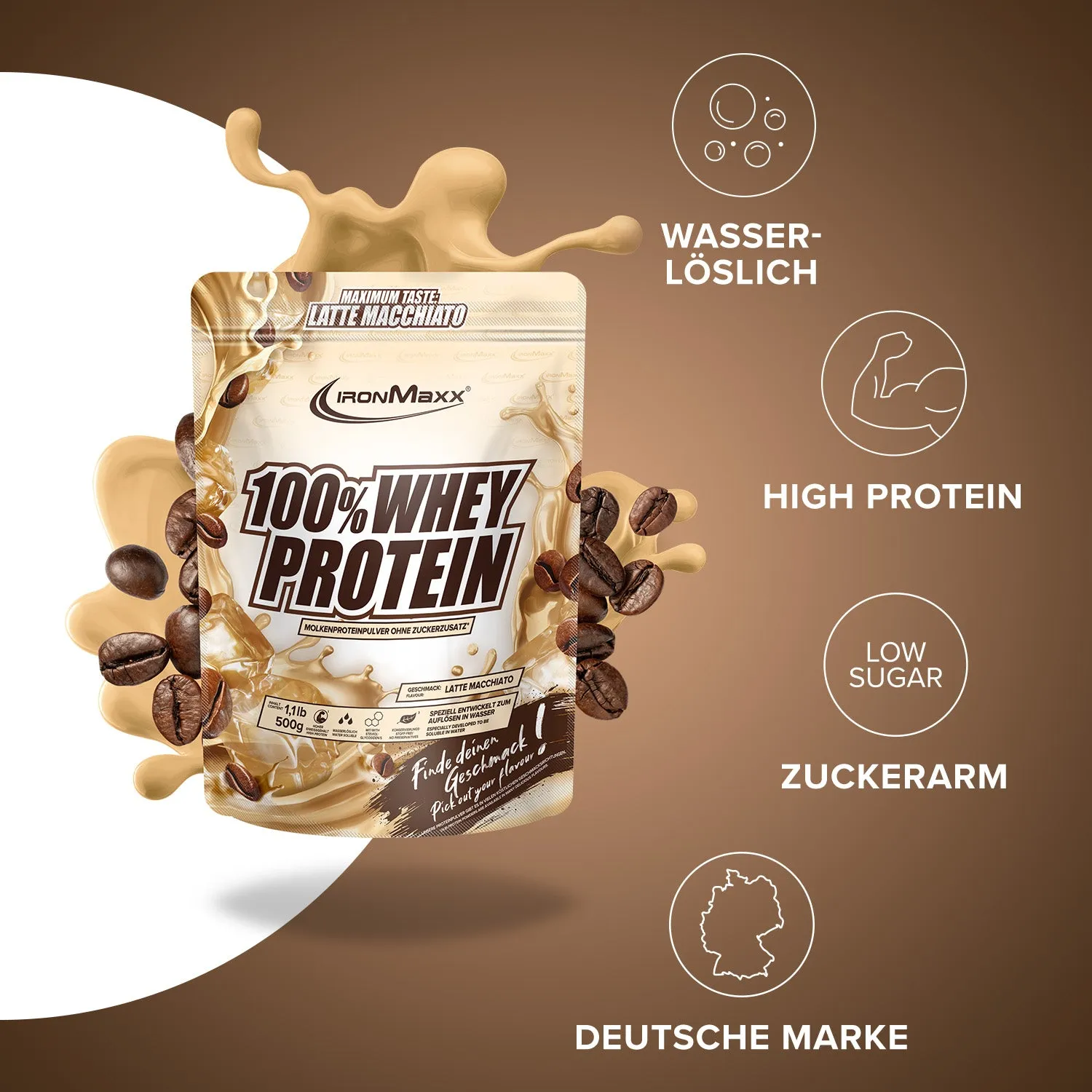 IronMaxx 100% Whey Protein Pulver 500g Latte Macchiato