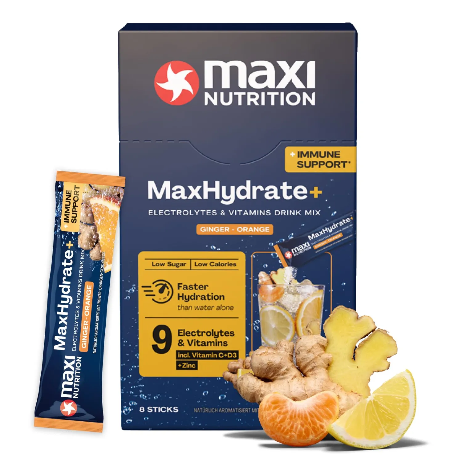 MaxiNutrition MaxHydrate+ Immun Elektrolytpulver Strawberry Kiwi 8 Sticks