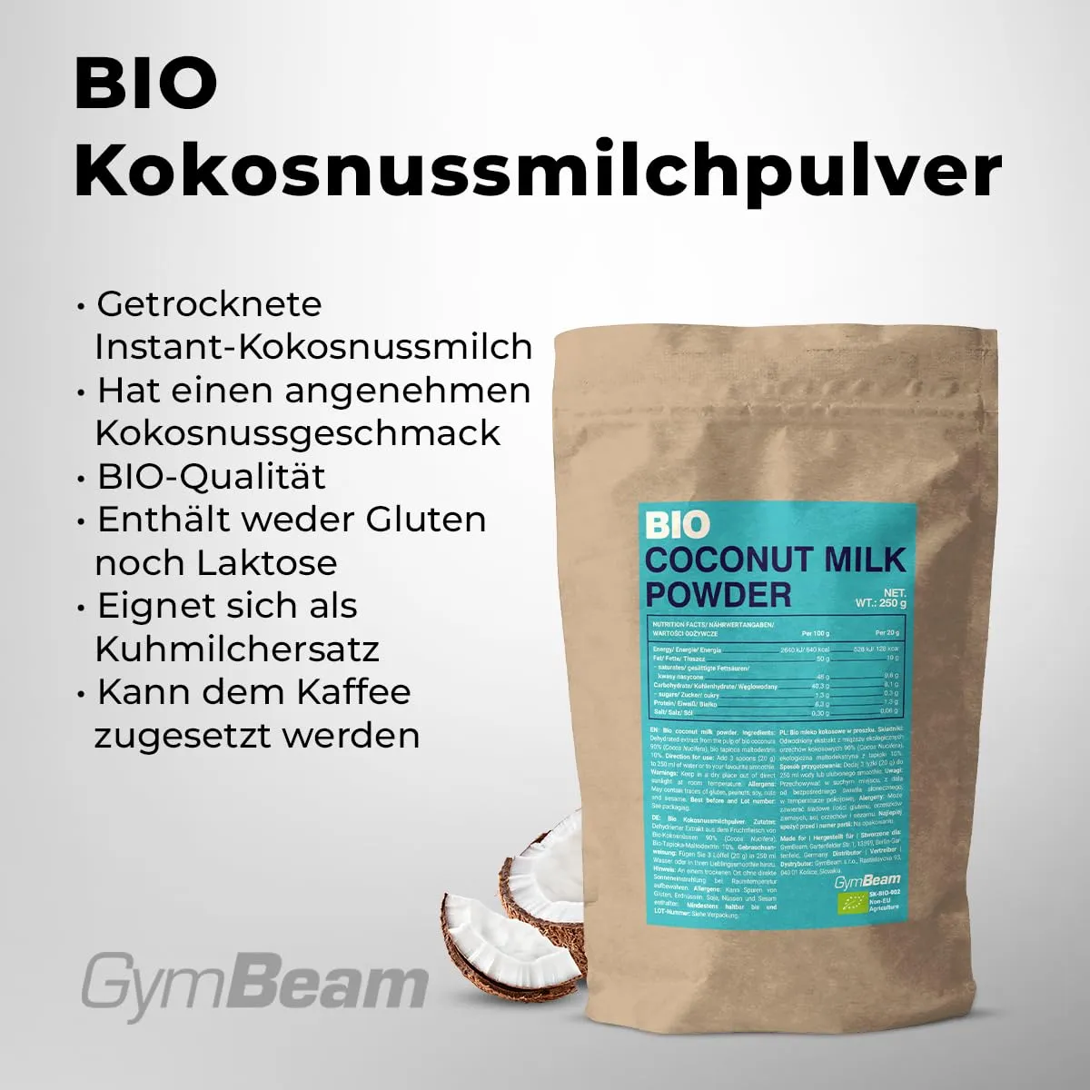 GymBeam Bio Kokosmilchpulver 250g vegan laktosefrei