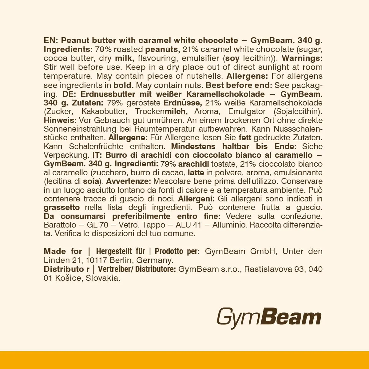 GymBeam Erdnussbutter Karamell weiße Schoko 340 g Protein