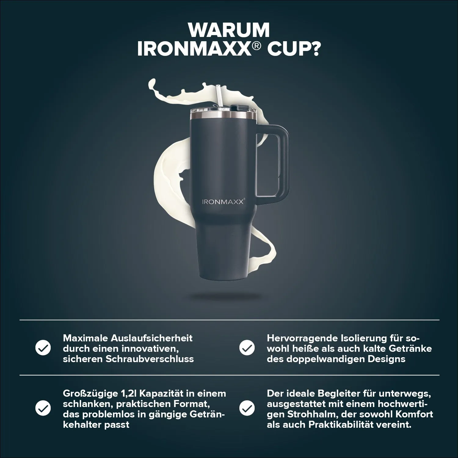 IronMaxx Cup V3.0 Trinkbecher Anthrazit 1200ml isoliert