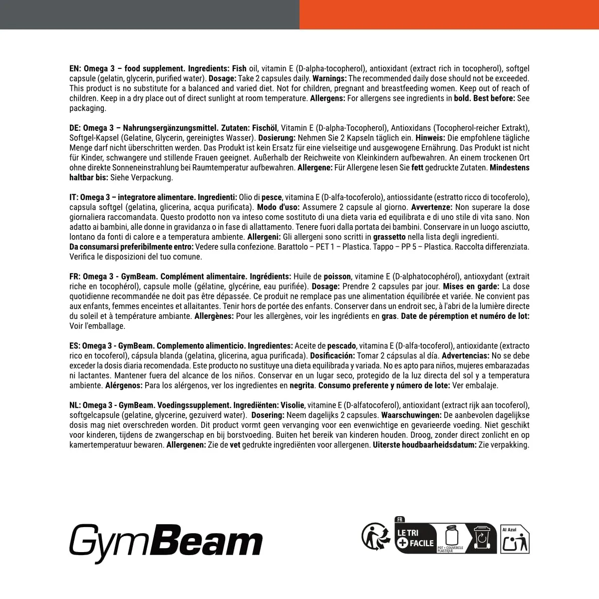 GymBeam Omega 3 Kapseln 60 Stück hochdosiert