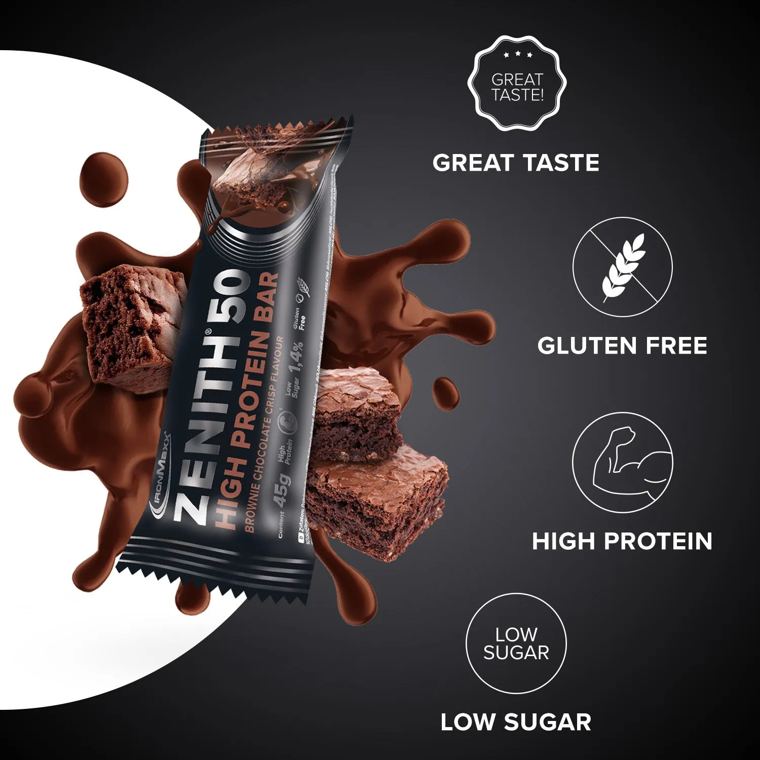 IronMaxx Zenith 50 Proteinriegel Brownie Chocolate Crisp 45g proteinreich