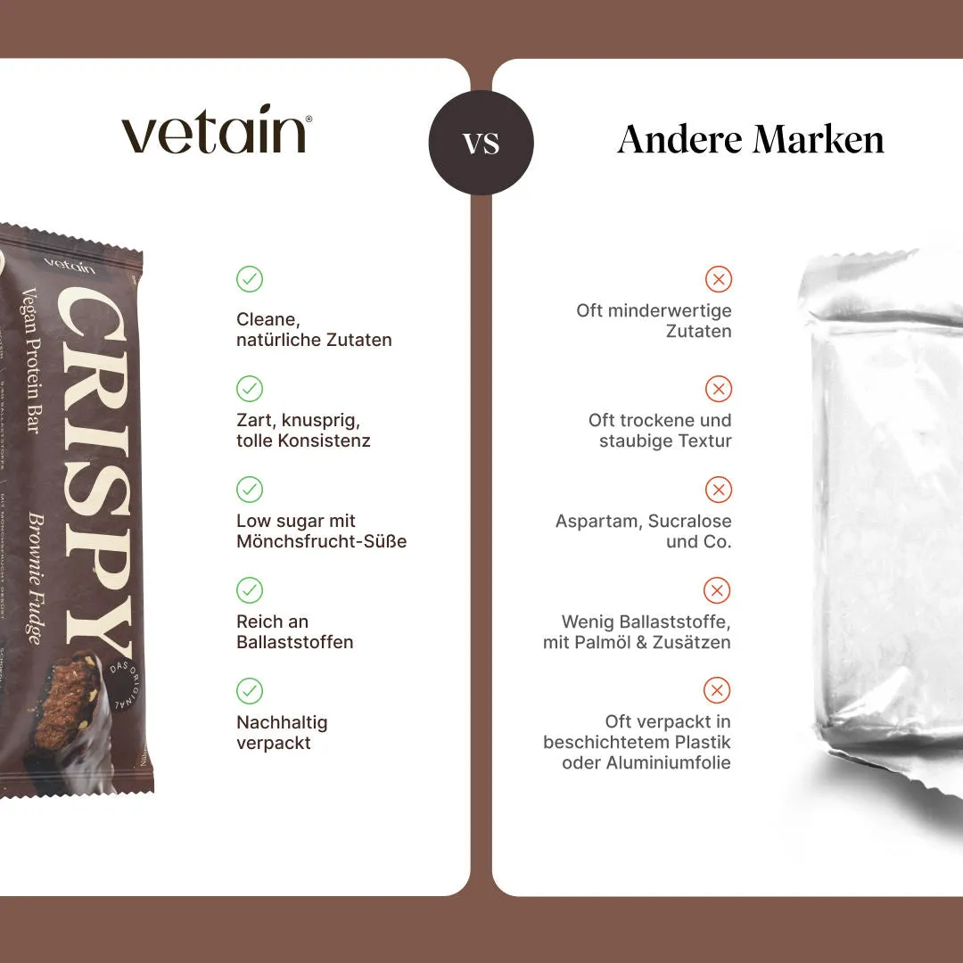 Vetain Crispy Proteinriegel Brownie Fudge 12er Pack vegan