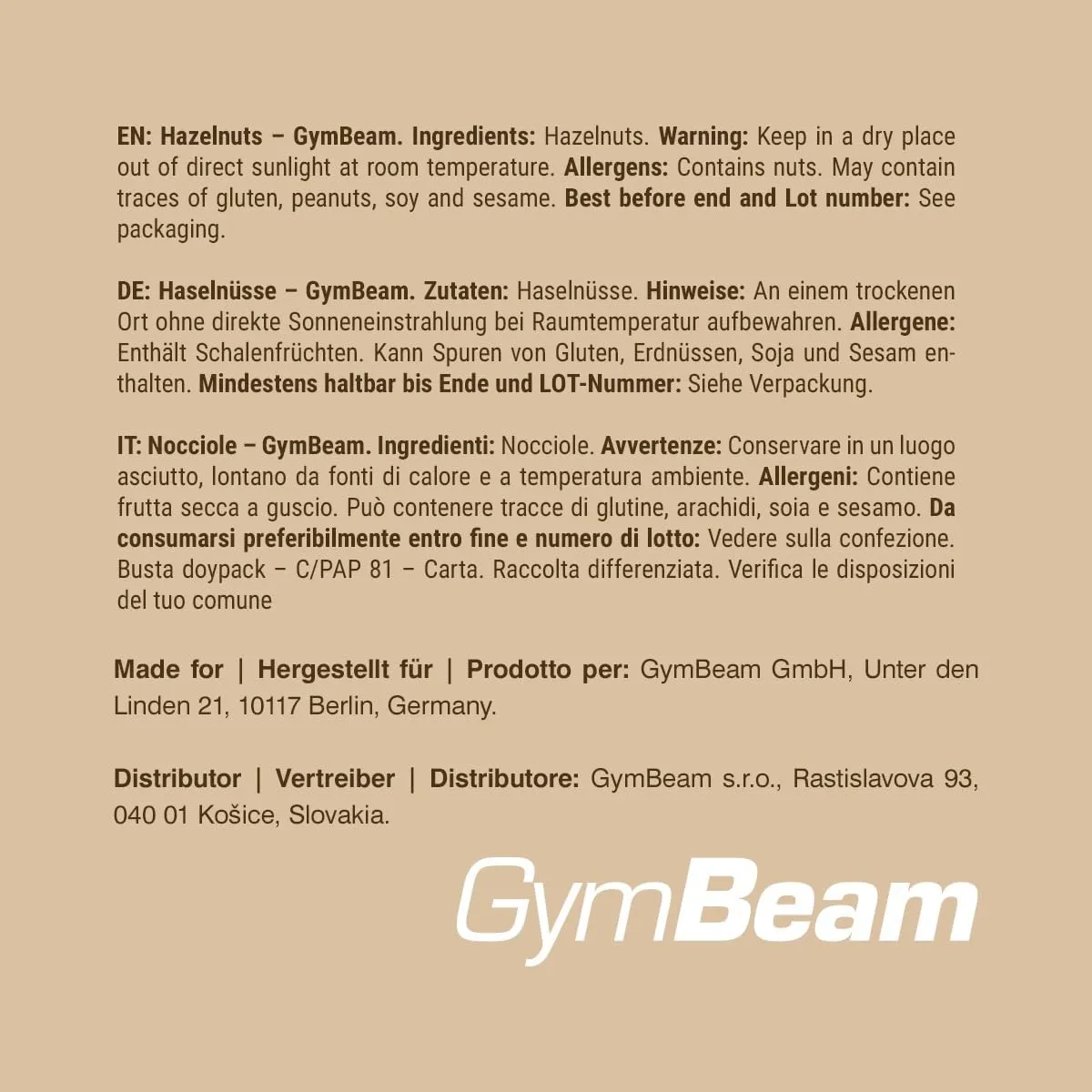 GymBeam Haselnüsse mit Schale ungeröstet naturbelassen