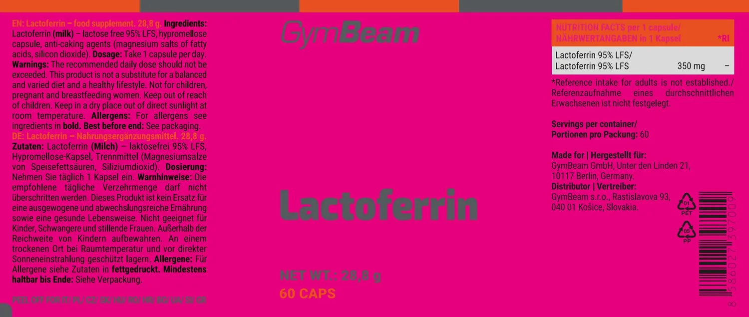 GymBeam Lactoferrin Kapseln 60 Stk 95% LFS Protein
