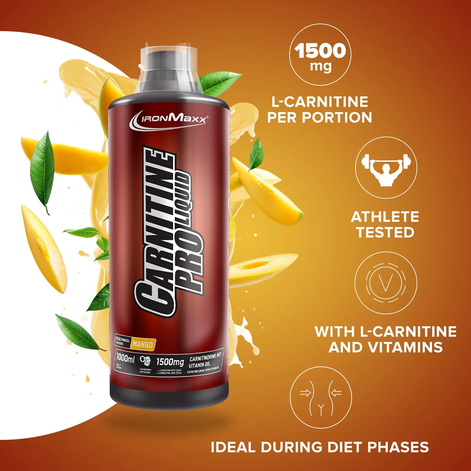 IronMaxx Carnitine Pro Liquid L-Carnitin 1000ml Mango hochdosiert