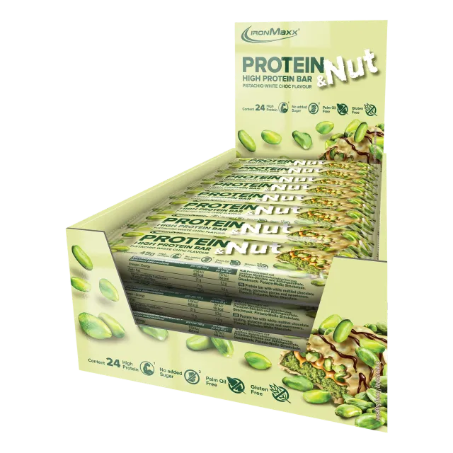 IronMaxx Protein & Nut Riegel 24x45g Pistachio White Choc