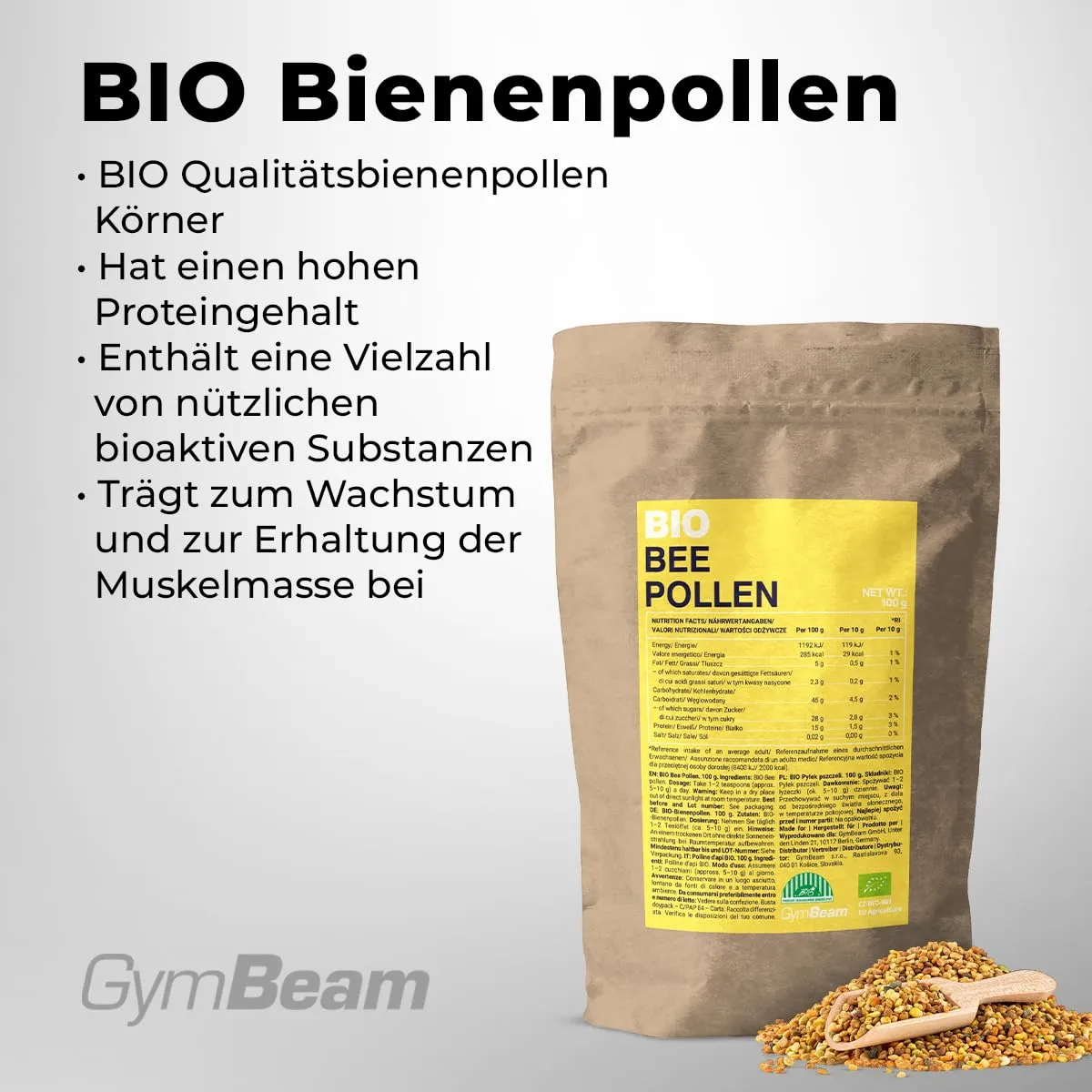 GymBeam BIO Bienenpollen Körner 100g Protein