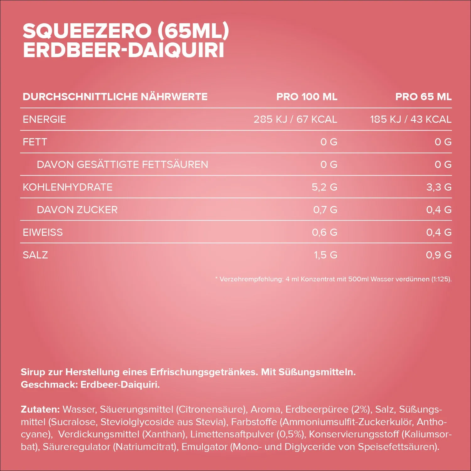 IronMaxx SqueeZero Sirup Strawberry Daiquiri 65ml zuckerfrei