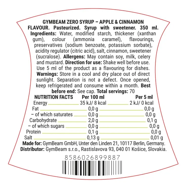 GymBeam Zero Syrup Apfel Zimt 350 ml kalorienarm