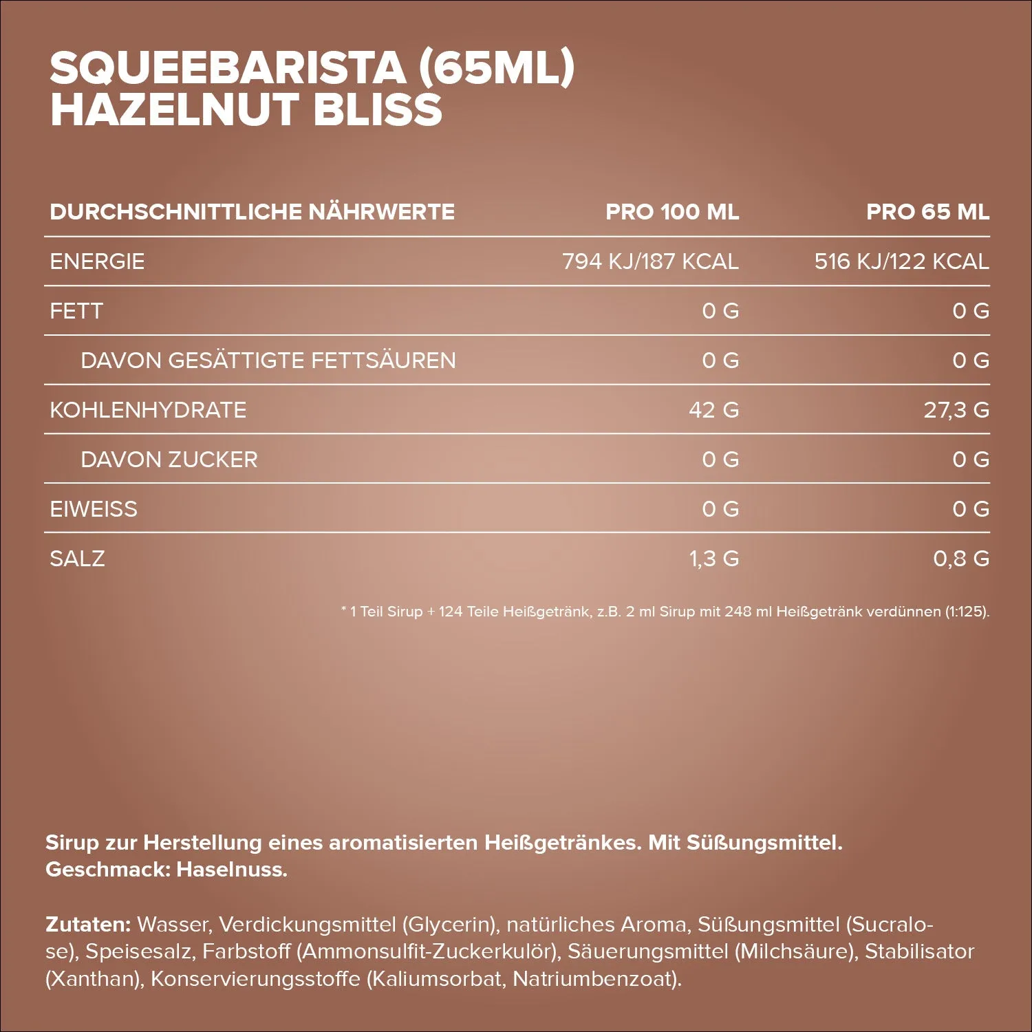 IronMaxx SqueeBarista Hazelnut Bliss Sirup 65ml zuckerfrei