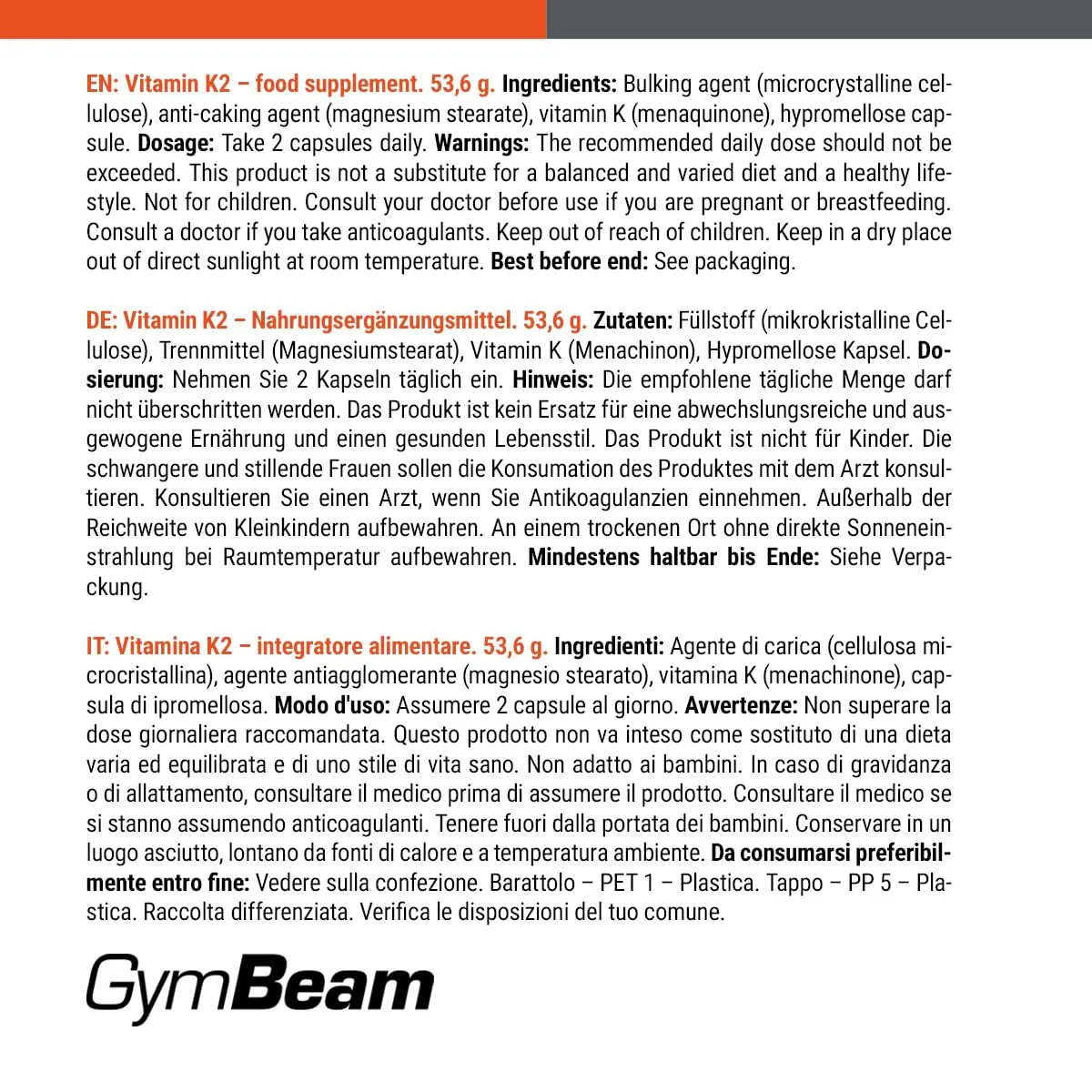 GymBeam Vitamin K2 MK-7 Kapseln 90 Caps vegan