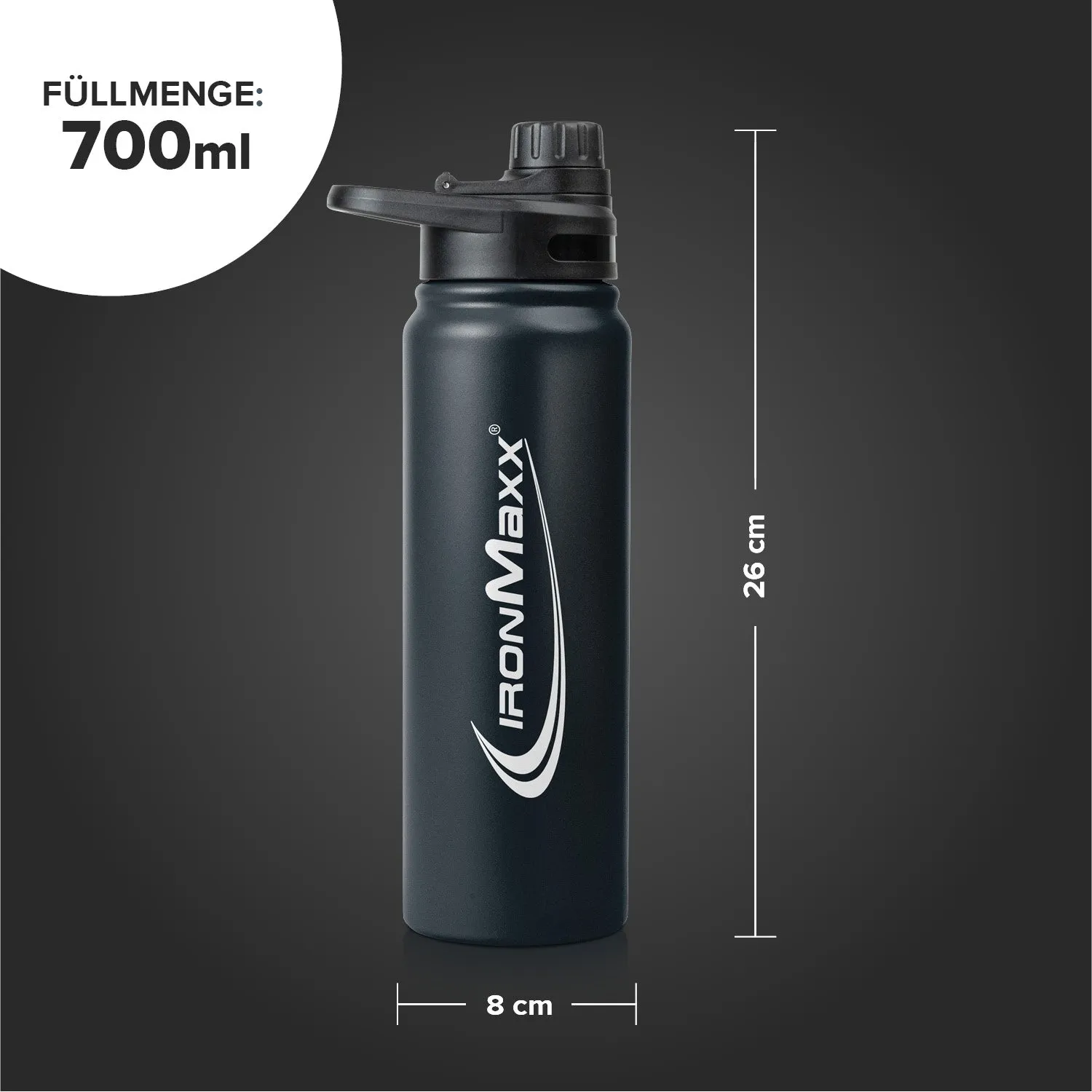 IronMaxx Hot & Cold Bottle Trinkflasche 800ml Deep Black