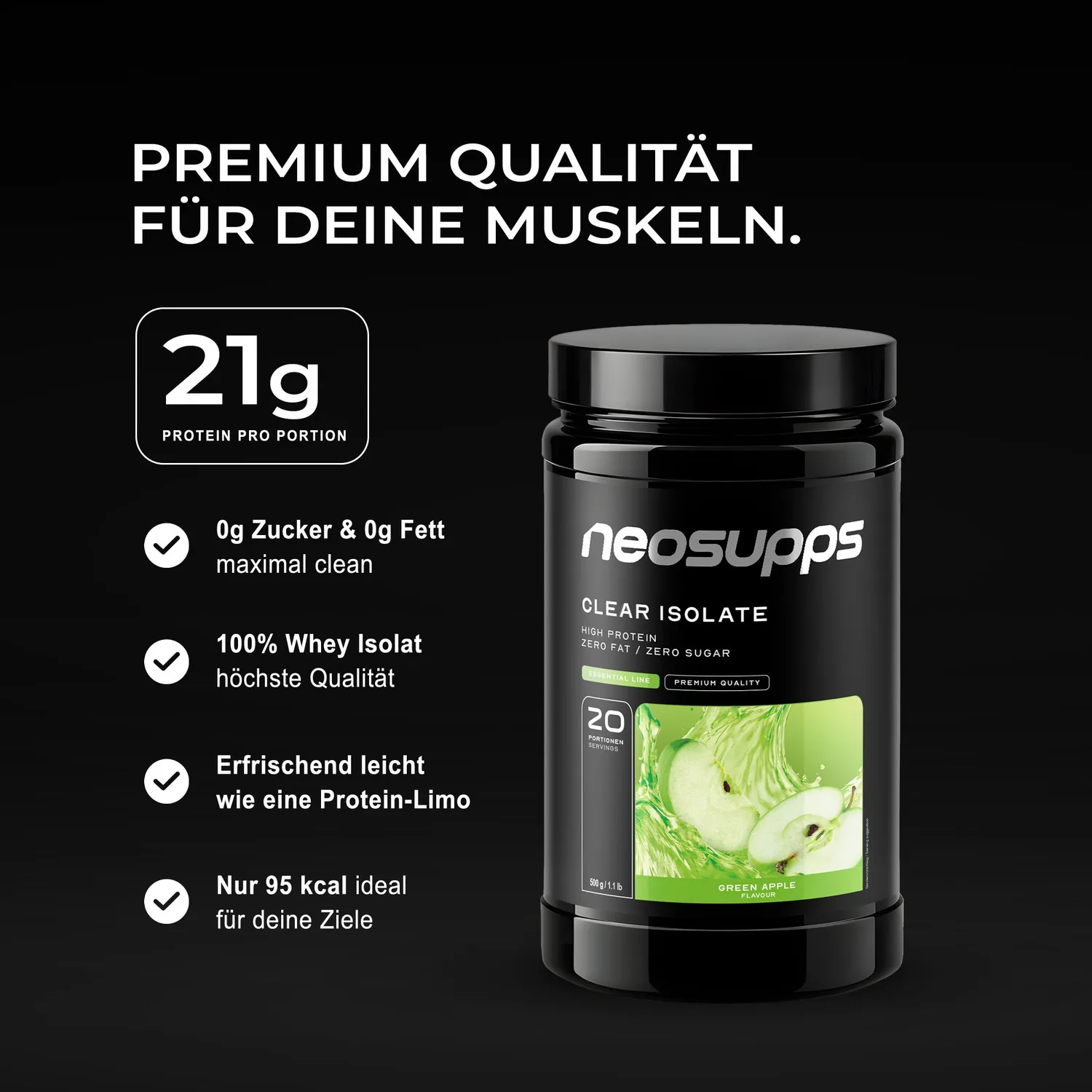 Neosupps Clear Isolate Green Apple 500g zuckerfrei