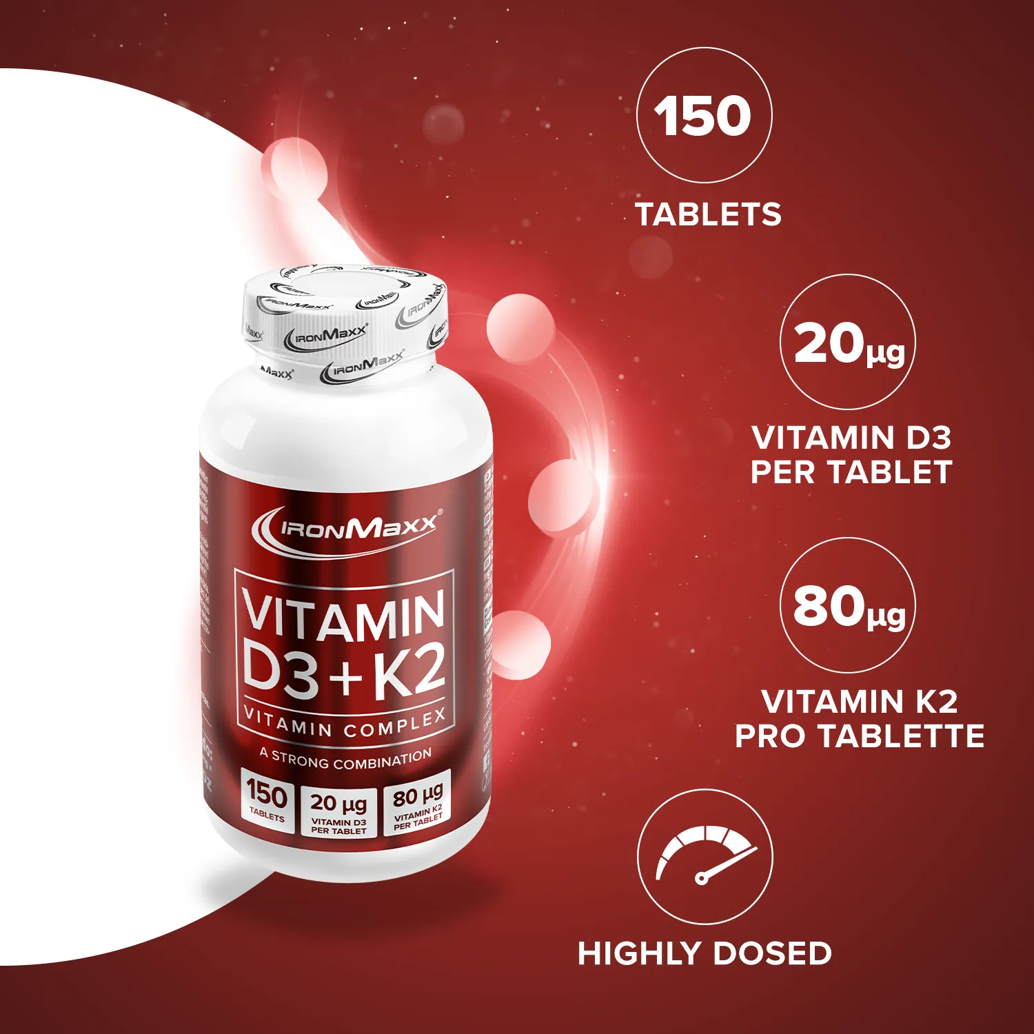 IronMaxx Vitamin D3 + K2 Tabletten 150 Stück für Knochen