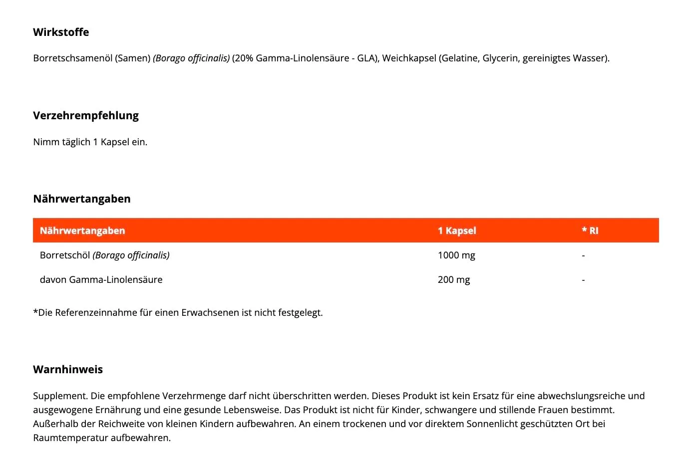 GymBeam Borretschöl Kapseln 1000 mg 90 Stück Omega-6