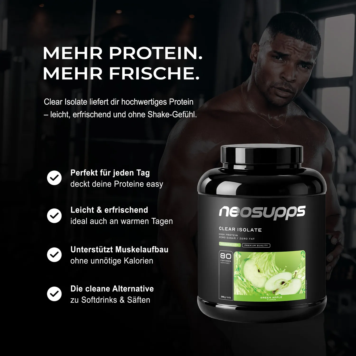 Neosupps Clear Isolate Green Apple Protein 2000g zuckerfrei