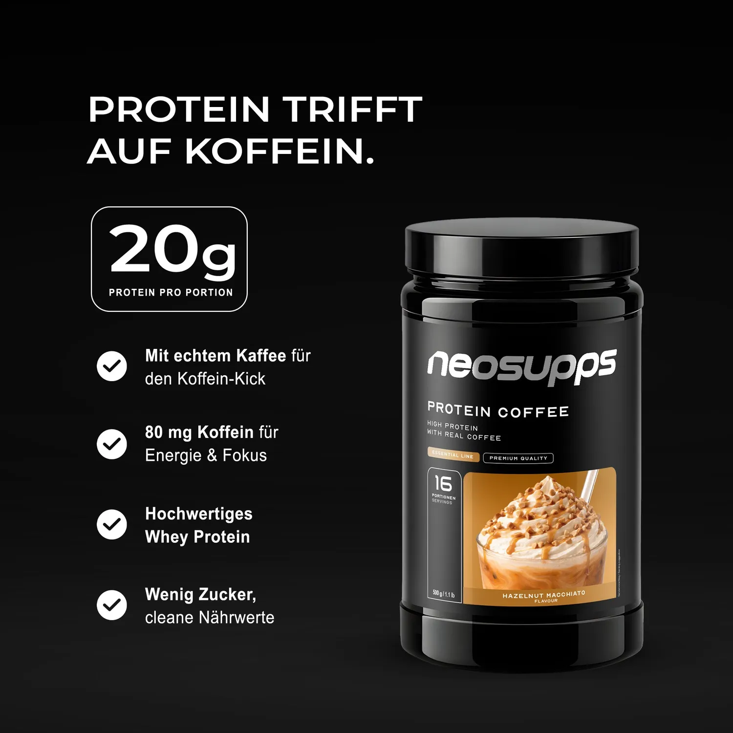 Neosupps Protein Coffee Hazelnut Macchiato Protein 500g mit Koffein
