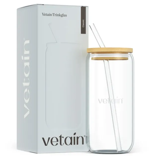 VETAIN Trinkglas mit Strohhalm Glas mit Logo