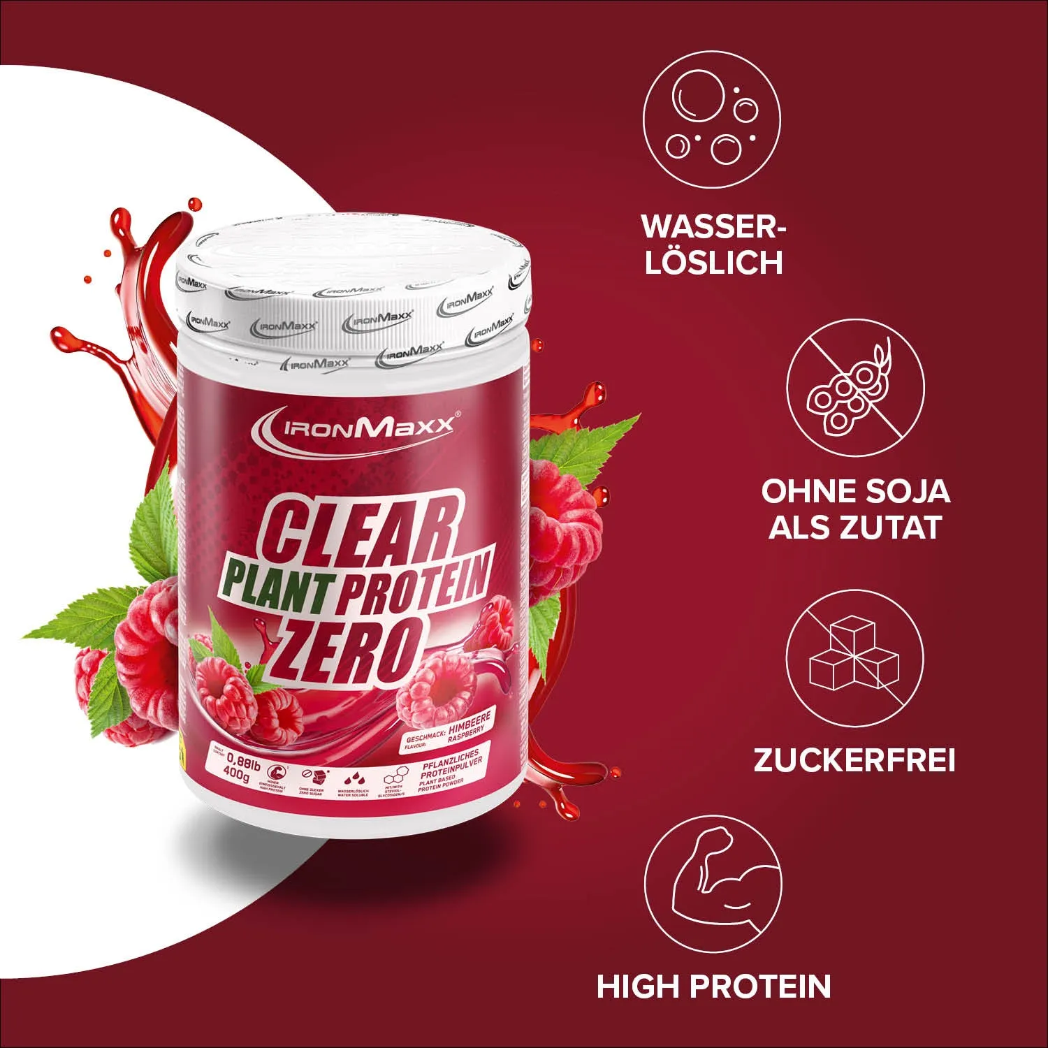 IronMaxx Clear Plant Protein Zero Proteinpulver Himbeere 400g vegan
