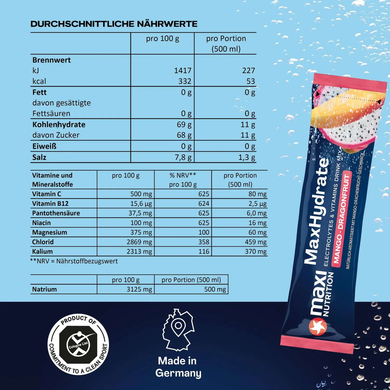 MaxiNutrition MaxHydrate Pulver Mango Dragonfruit 10 Sticks